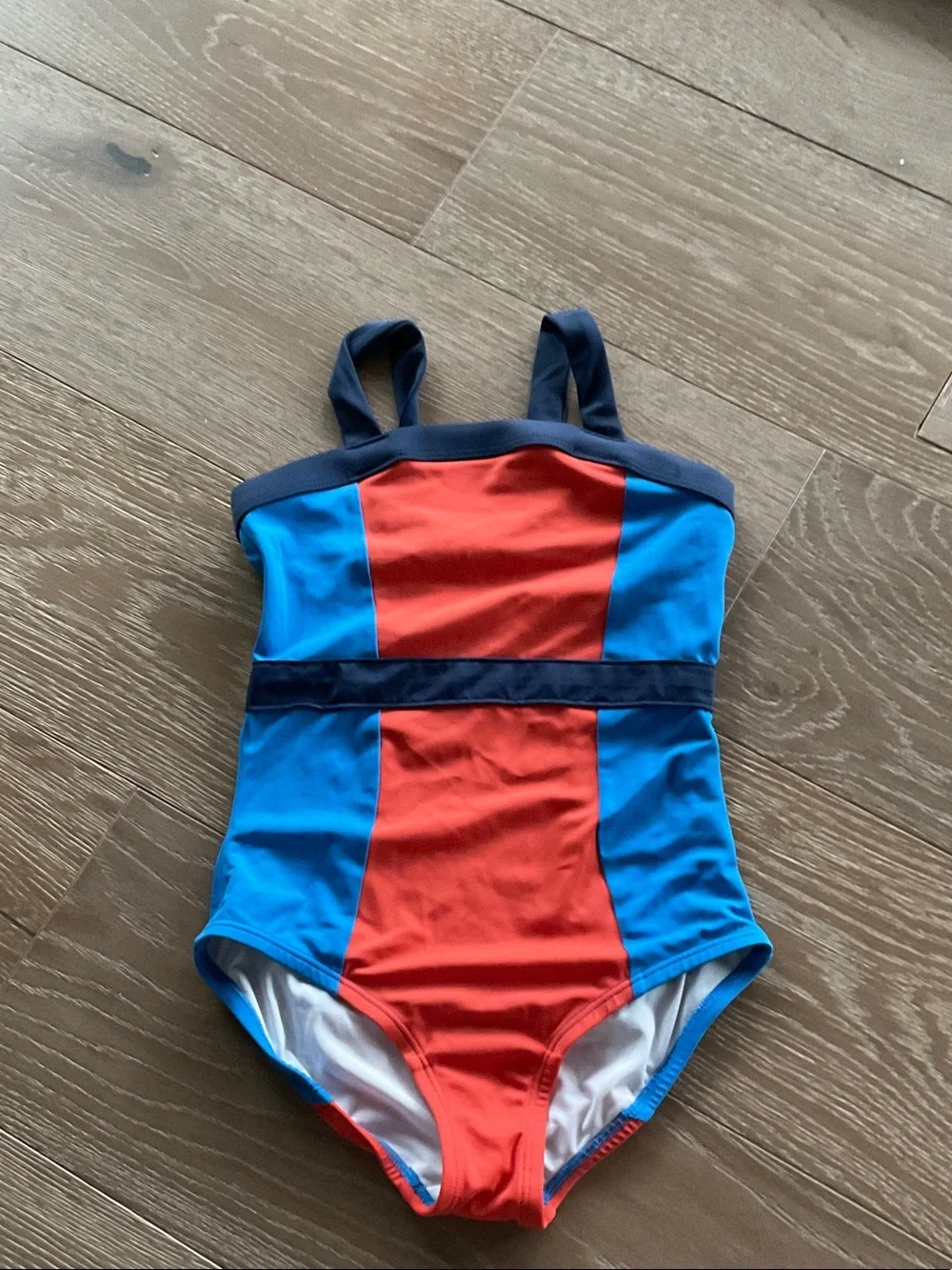 Hanna Andersson Red and Bright Blue Colorblock One-Piece Swimsuit